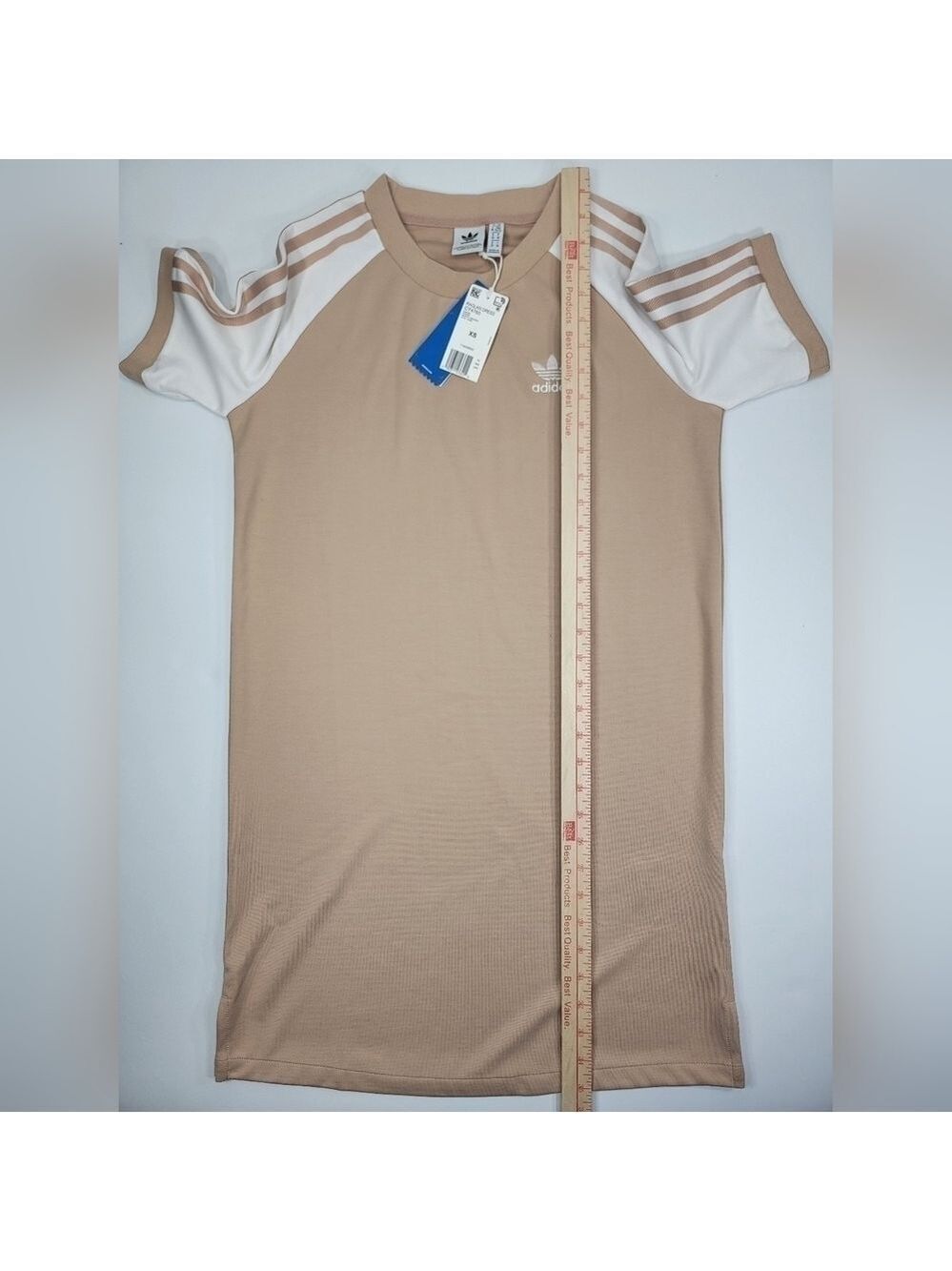 NEW Adidas Raglan T-Shirt Dress Cream White Women's Size XS Stretch Short Sleeve - Picture 9 of 12
